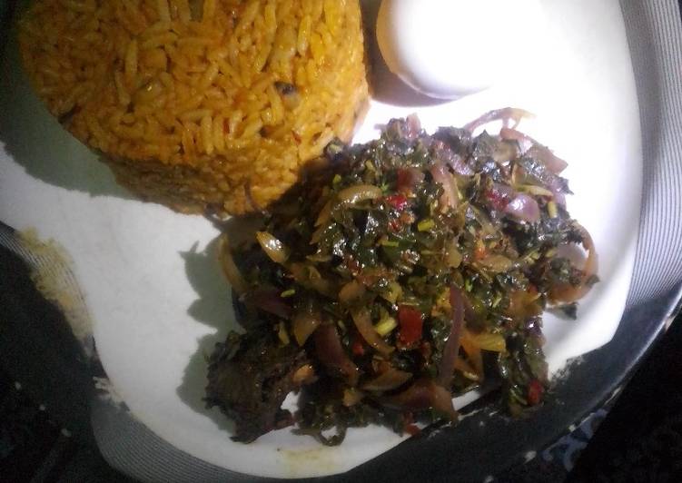Recipe of Perfect Jollof rice with steamed spinach