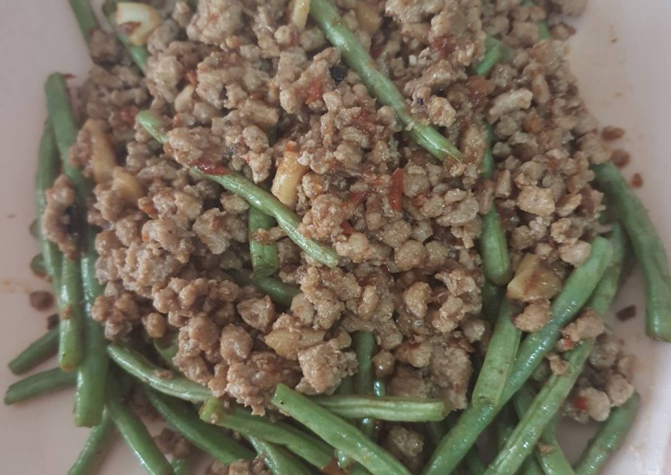 Baby Buncis masak babi cincang dengan XO