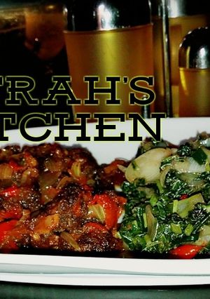A picture of Peppered beef with sauted spinach.
