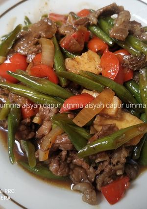 Foto resep Daging sapi paprika buncis tahu lada hitam