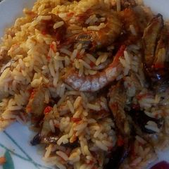 A picture of Seafood jollof Rice.