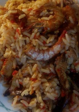 A picture of Seafood jollof Rice.