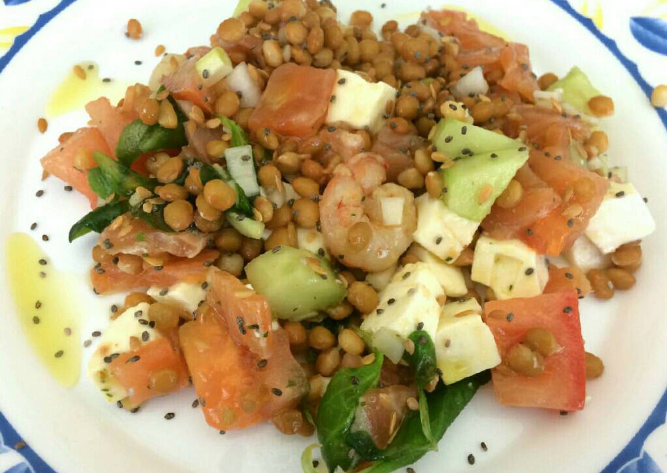 Ensalada de lentejas y salmón
