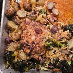 A picture of Sheet pan parmesan garlic chicken thighs.