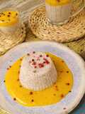 Pudim de tapioca e coco com geleia de manga, maracujá e gengibre