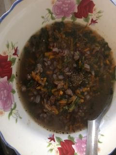 Hình của món Cháo gạo lứt bò bằm.