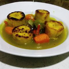 A picture of Curried Carrot and Plantain Fondant.