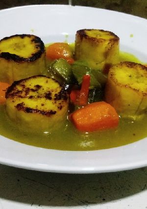 A picture of Curried Carrot and Plantain Fondant.