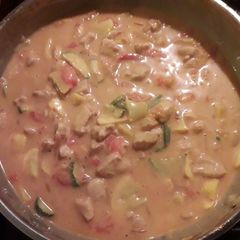 A picture of Chicken a la King with mixed patty pans.