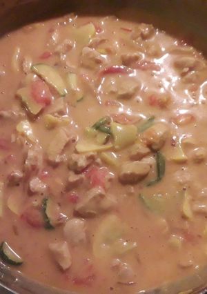 A picture of Chicken a la King with mixed patty pans.