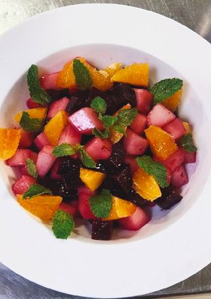 A picture of Beetroot melon orange Salad.