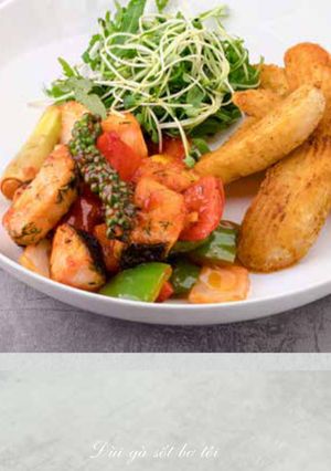 Hình của món Cá hồi lúc lắc và khoai Tây múi.