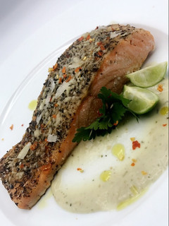 A picture of Baked Salmon and Potato Purée.