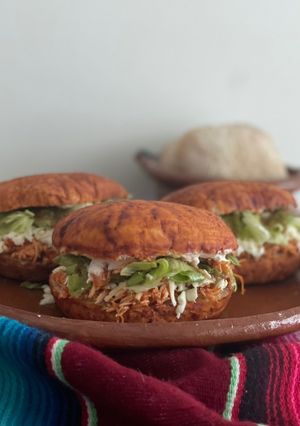 A picture of Pambazos with Chicken Tinga.
