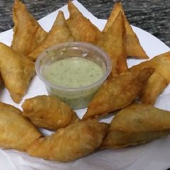 A picture of Paneer Samosas with coconut chutney#authors marathon.