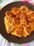 Petto di pollo al forno panato alle mandorle su crema di zucca