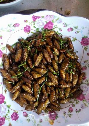 Hình của món Nhộng rang lá chanh.