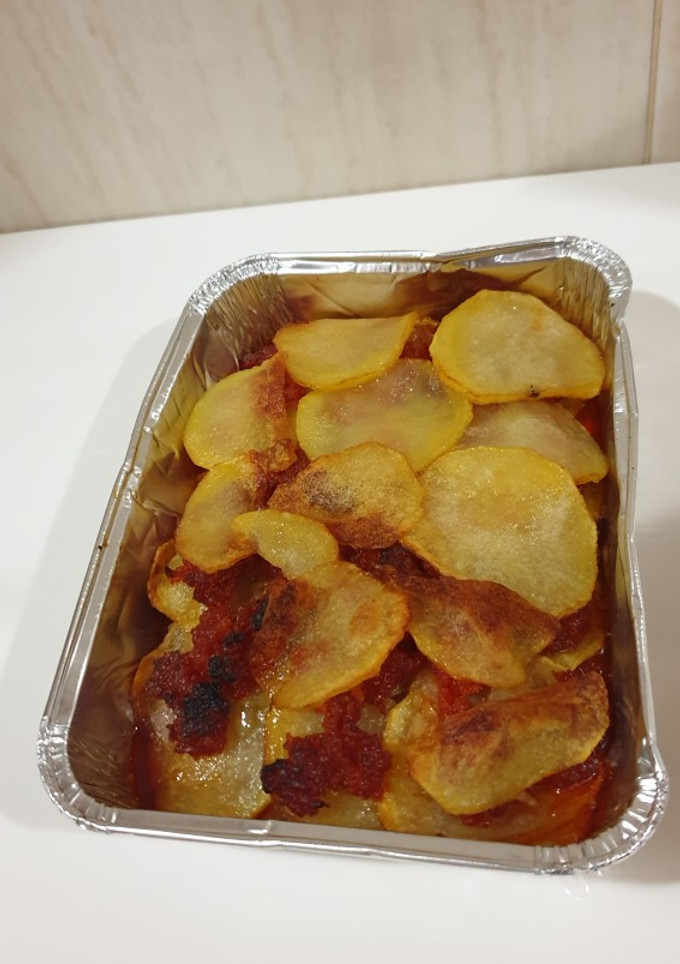 Una foto de Milhojas de patata con sobrasada