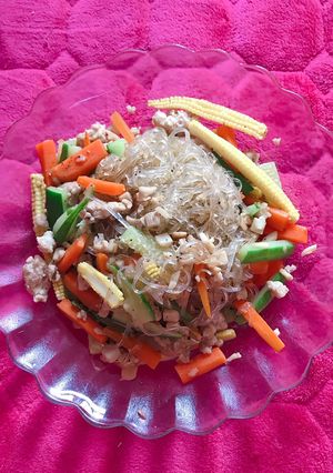 Hình của món Miến dong xào thịt bằm rau củ Eat Clean.