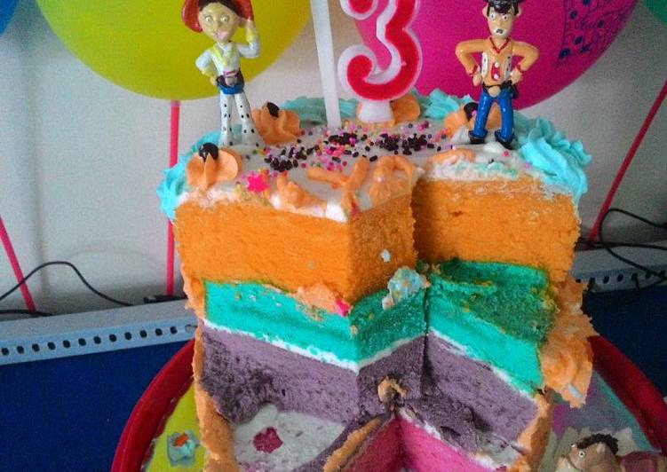 Cara buat Bolu ultah rainbow🌈 kukus lembut bgt Sederhana dan Mudah Dibuat