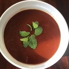 A picture of California Farm Tomato Lamb Marinade Soup.