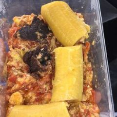 A picture of Boiled plantain with meat and egg sauce.