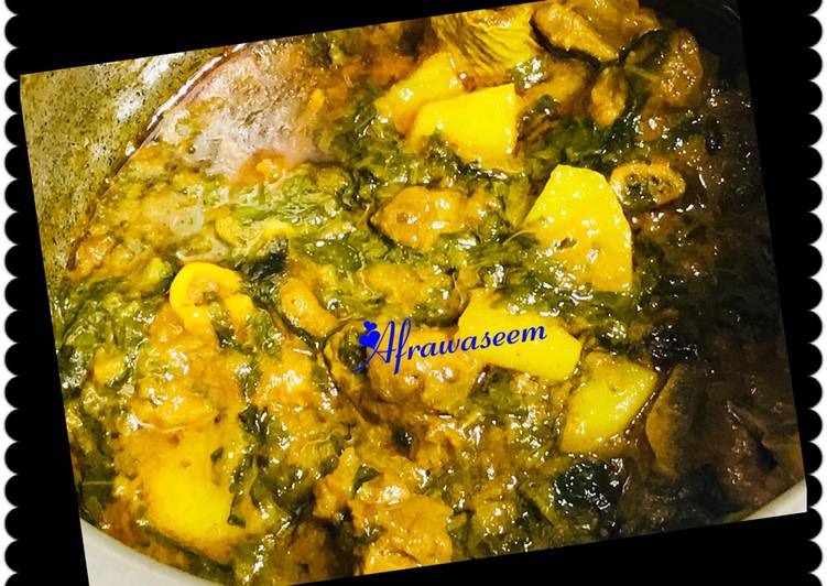 Recipe of Super Quick Homemade Aloo Palak gosht curry