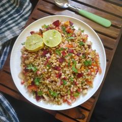A picture of Jowar (sorghum) chaat salad.