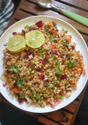 A picture of Jowar (sorghum) chaat salad.