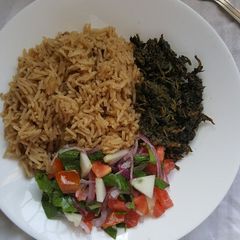 A picture of Easy Pilau Managu and Green Salad.