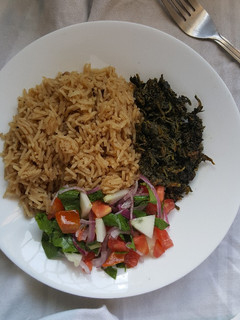 A picture of Easy Pilau Managu and Green Salad.