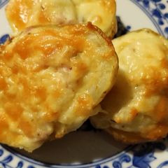 A picture of "loaded" stuffed potato skins.