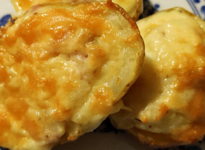 A picture of "loaded" stuffed potato skins.