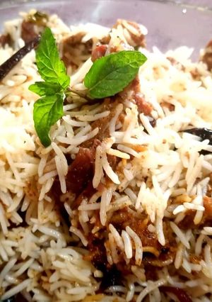 A picture of White beef Biryani.