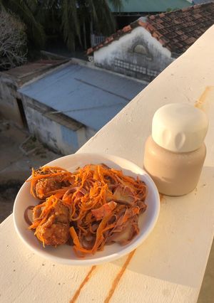 Hình của món Mì vét tủ lạnh. Sữa bắp óc chó hạnh nhân.