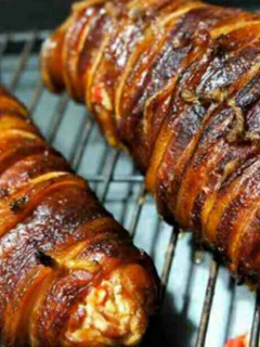 A picture of Bacon Wrapped Chicken Breast w/ Honey Mustard Glaze.