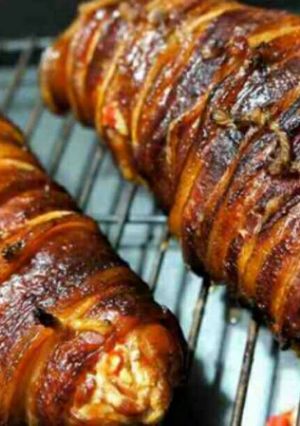 A picture of Bacon Wrapped Chicken Breast w/ Honey Mustard Glaze.
