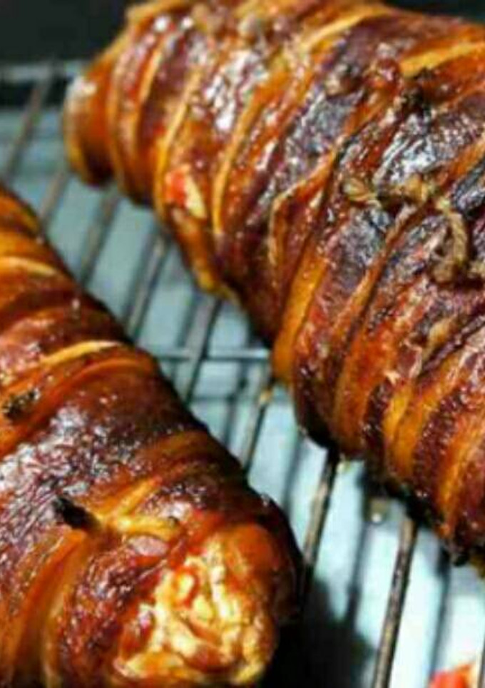 A picture of Bacon Wrapped Chicken Breast w/ Honey Mustard Glaze.