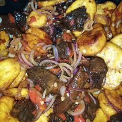 A picture of Pepper meat and plantain.