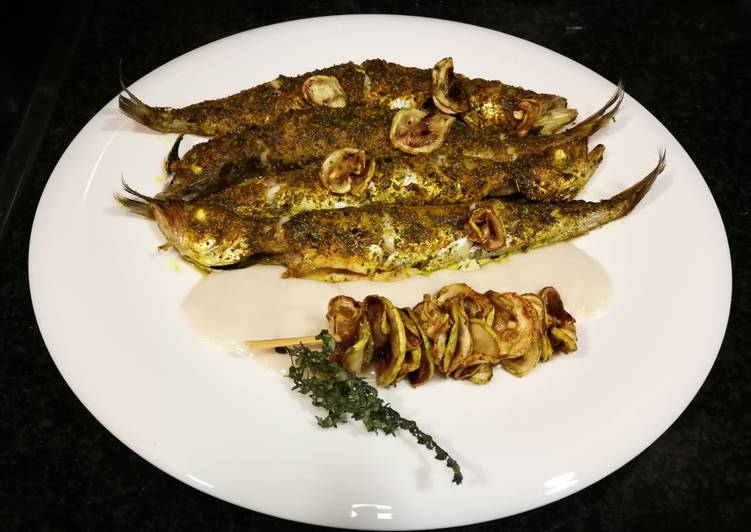 Melvas a las especias con salsa ligera de alubia blanca