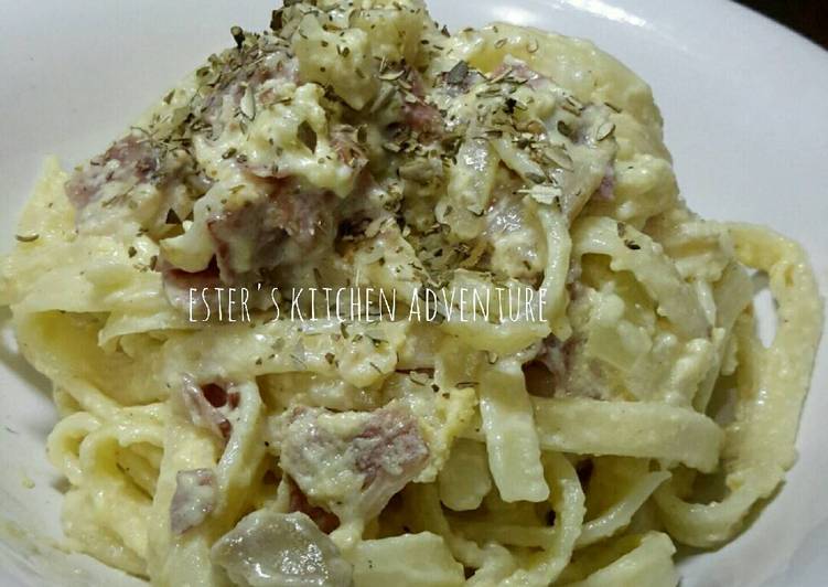  Resep  Fettuccine Carbonara  with Extra Cheese  oleh Ester 