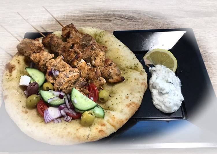 How to Prepare Award-winning Greek Pork Souvlaki with Greek Salad and Flatbread