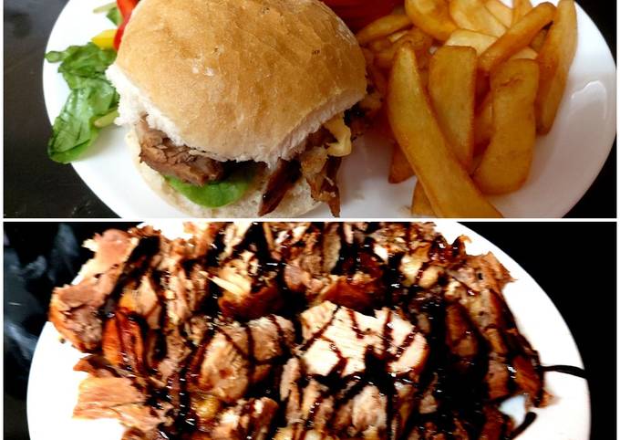 My Roast pork, Balsamic glaze on Crusty Cob with salad & chips