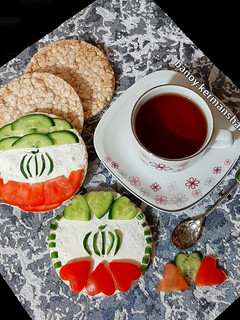 عکسی از دستور رایس کیک صبحانه با طرح پرچم ایران🇮🇷