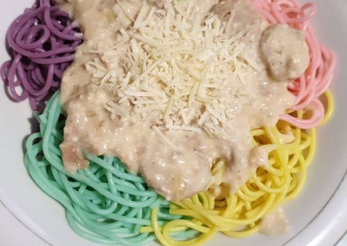 Resep Rainbow Spagheti Carbonara oleh Mama Nusantara - Cookpad