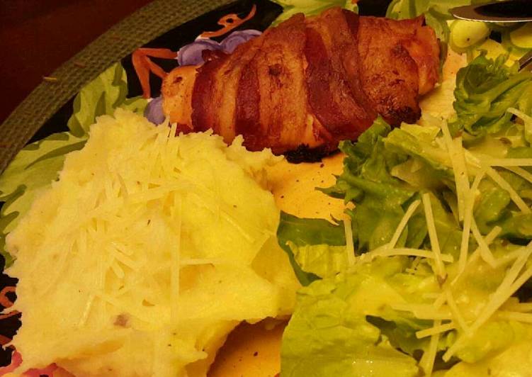 Steps to Prepare Quick Bacon wrapped, cream cheese and jalapeño stuffed chicken breasts