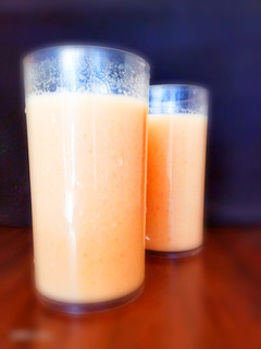 A picture of Apple Almond Dates smoothie with coconut milk.