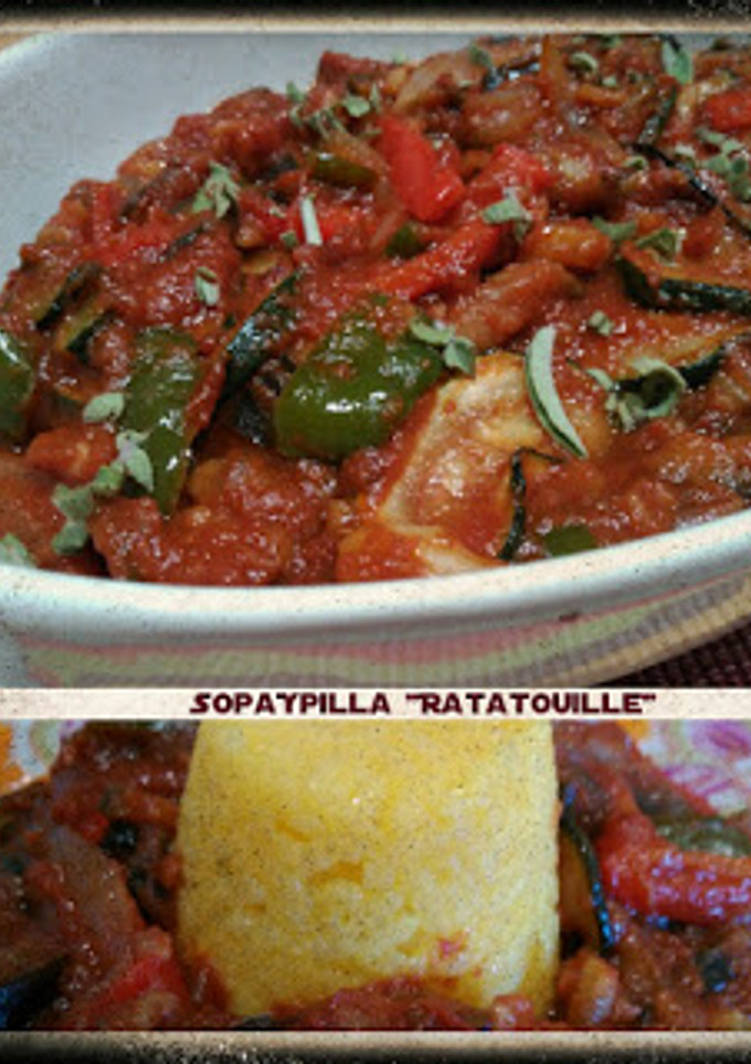 Una foto de Ratatouille con arroz de azafrán