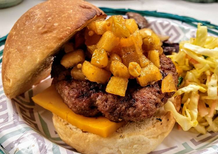 Grilled pork burger with curried apple chutney Grilled pork burger with curried apple chutney