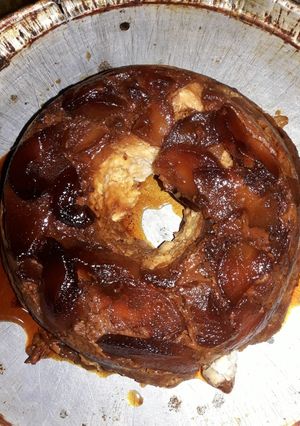 Una foto de Budín de pan con peras